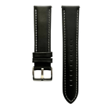 Black leather watch band with quick release bars, front view
