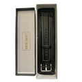 Black leather watch band with quick release bars, side view