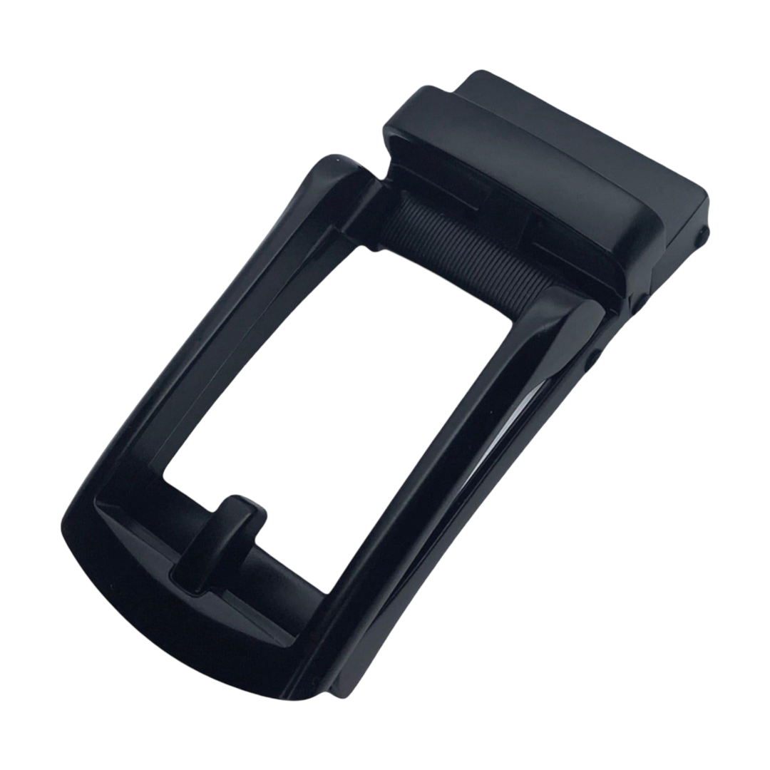 Black ratchet belt buckle, 1.15 inch, matte front view
