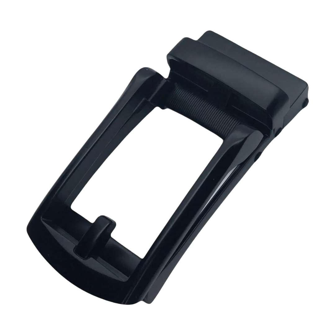 Black ratchet belt buckle, 1.15 inch, matte front view