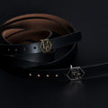 Side view on women's seamless edge leather belt - black - Hedonist Chicago - close-up view (1")