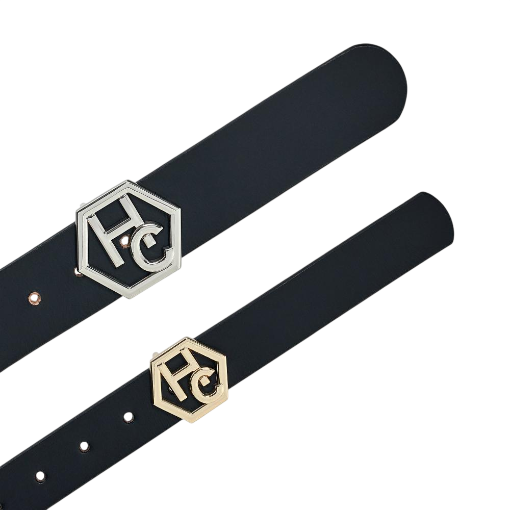 Edge stitching detail on women's seamless edge leather belt - black - Hedonist Chicago (1")