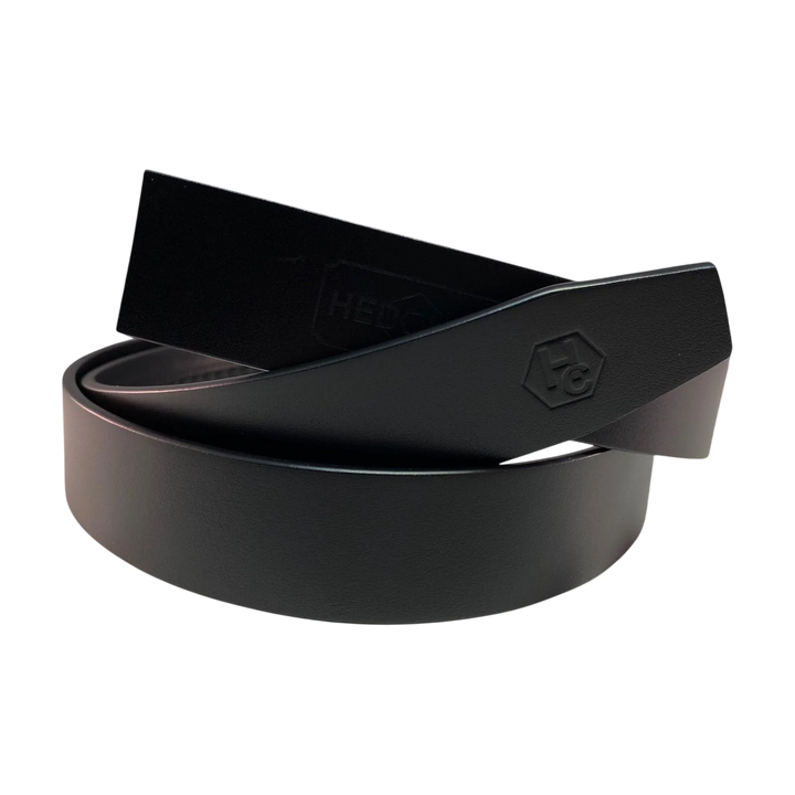 Black smooth leather belt strap, 1.38 inch, front view