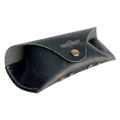 Soft Leather Eye Glasses Case in Black Washed, angled view showing stitched edge and rivets