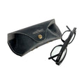 Soft Leather Eye Glasses Case in Black Washed with black cat-eye glasses leaning beside it