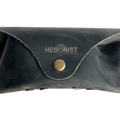 Soft Leather Eye Glasses Case in Black Washed, closed, front view showing weathered grain and embossed Hedonist logo