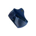 Soft Leather Eye Glasses Case in Navy Blue, open, with sunglasses tucked inside