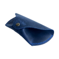 Soft Leather Eye Glasses Case in Navy Blue, angled view showing stitched edge
