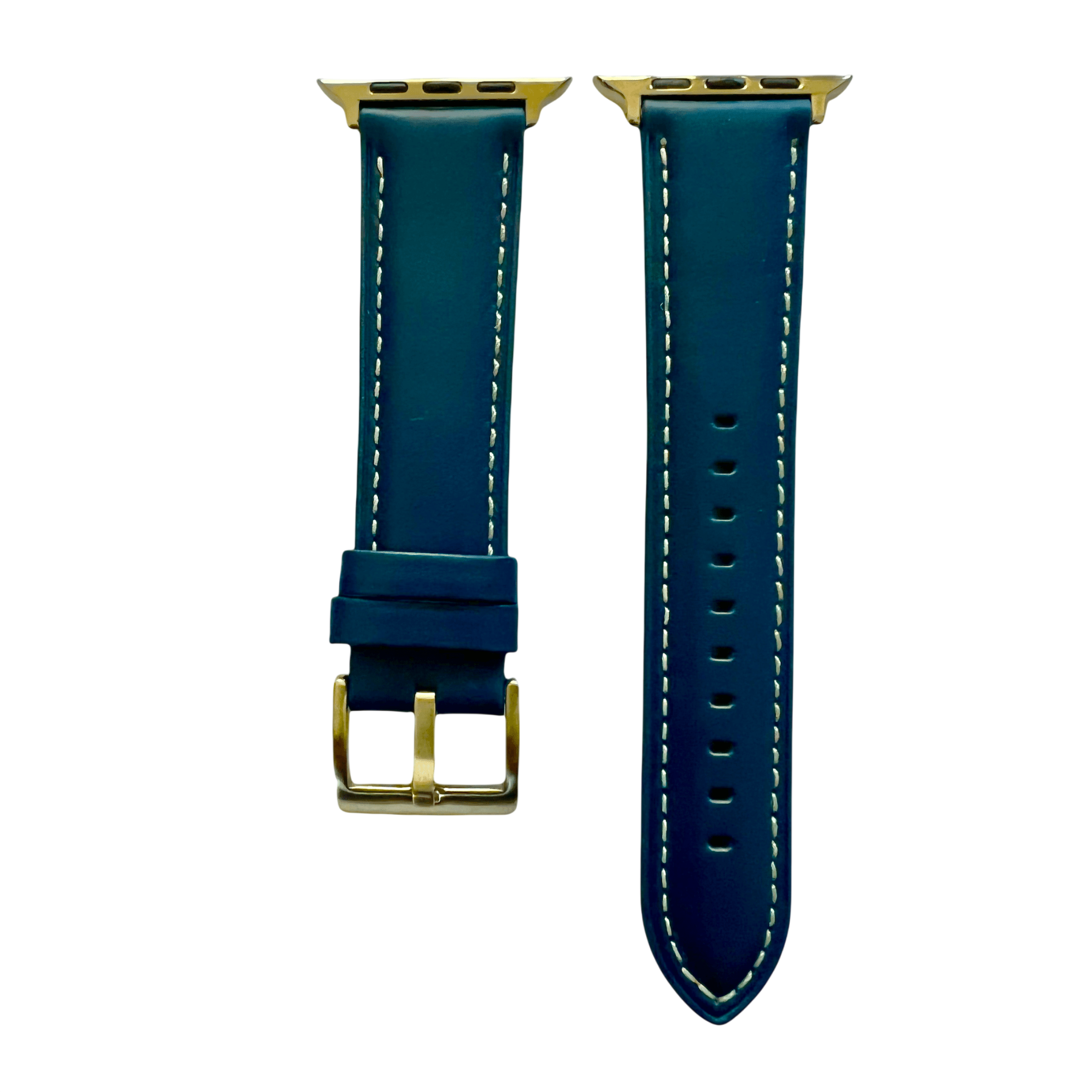 Blue padded leather Apple Watch band, two-piece strap with buckle and holes