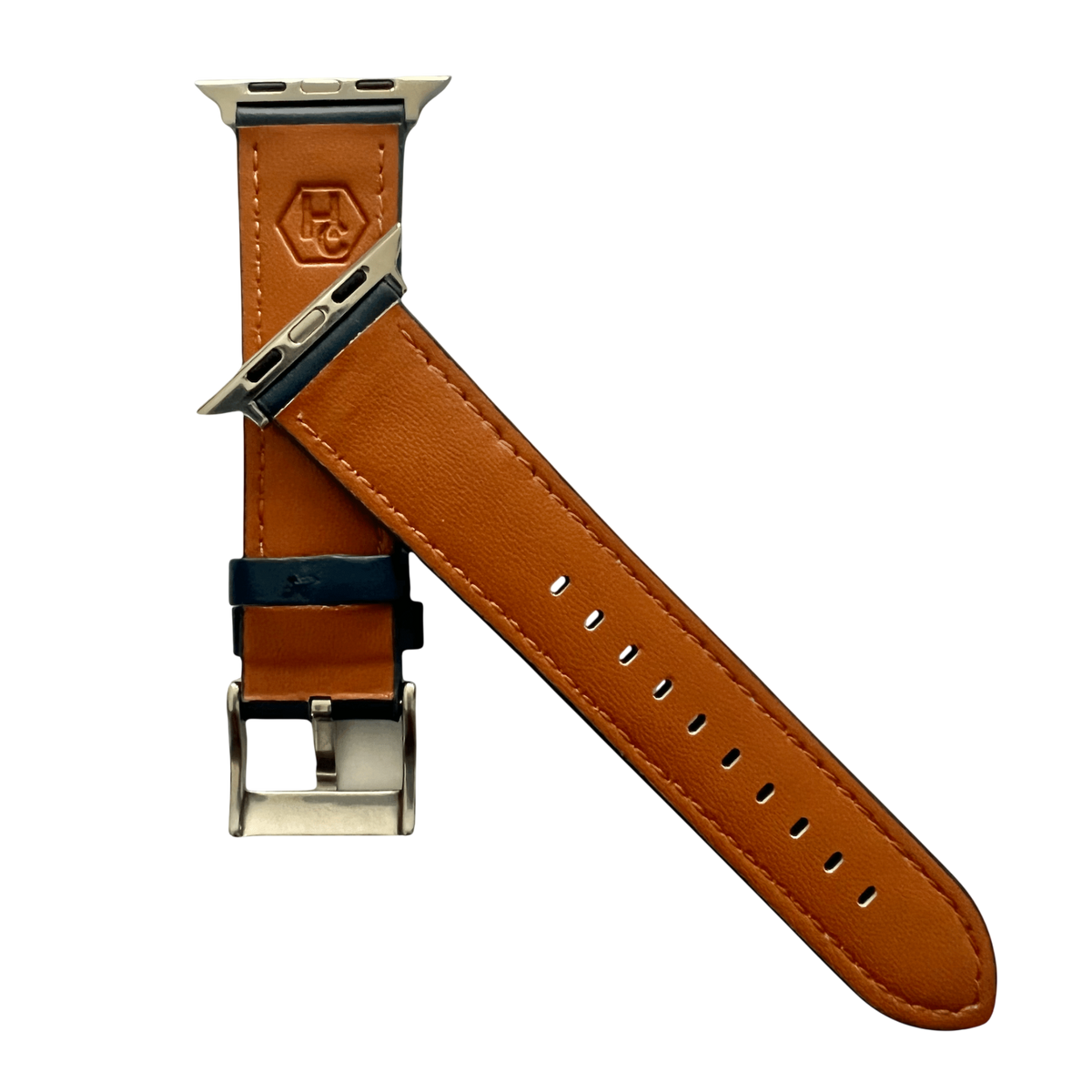 Blue padded leather Apple Watch band, compatible with all Apple Watch models