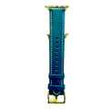 Blue padded leather Apple Watch band, connector and stitching detail