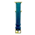 Blue padded leather Apple Watch band, connector and stitching detail