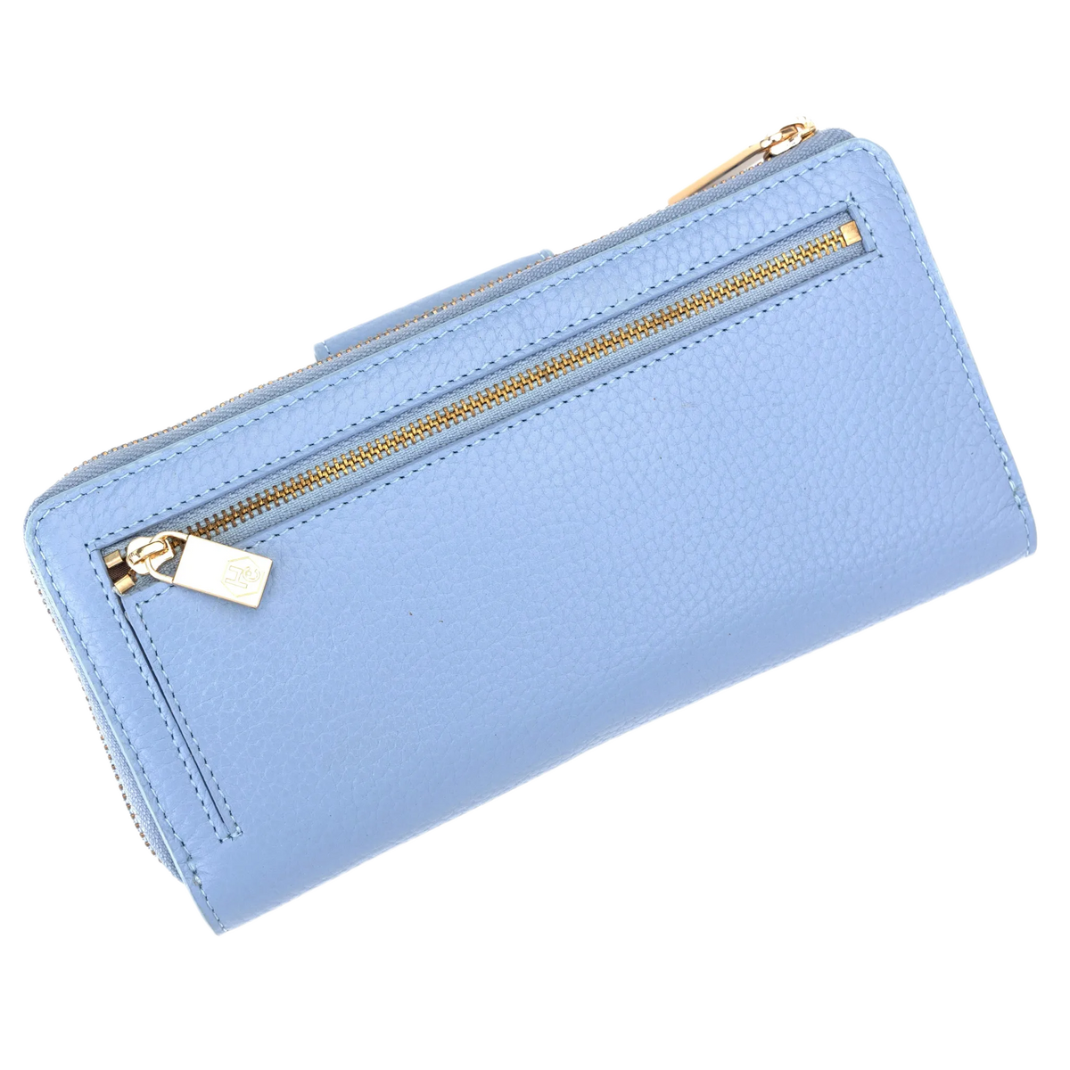 Blue Pebbled Leather Travel Wallet for Women RFID 19 Cards