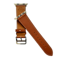 Brown leather Apple Watch band, side view with stainless steel lugs