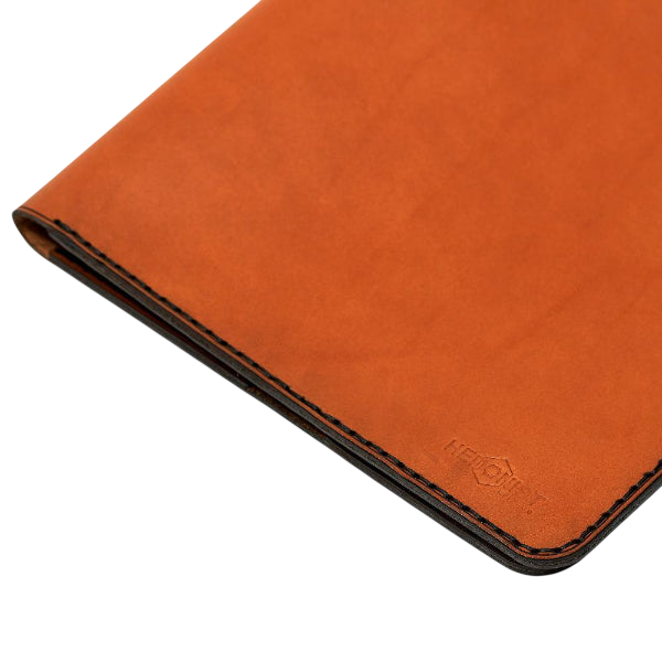 Hedonist Chicago brick ipad holder in brick, slim sleeve, leather finish, close view