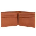 Brown croco leather bifold wallet open, showing multiple card slots close-up