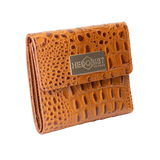 Mini Brown Leather Wallet for Women Croc Embossed By Hedonist Chicago