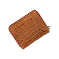 Small brown croco-embossed zip wallet for women, back slip pocket detail