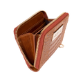 Small brown croco-embossed zip wallet for women, interior card slots detail