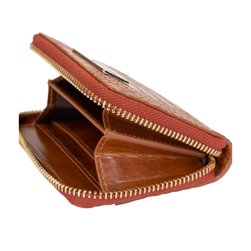 Small brown croco-embossed zip wallet for women by Hedonist Chicago