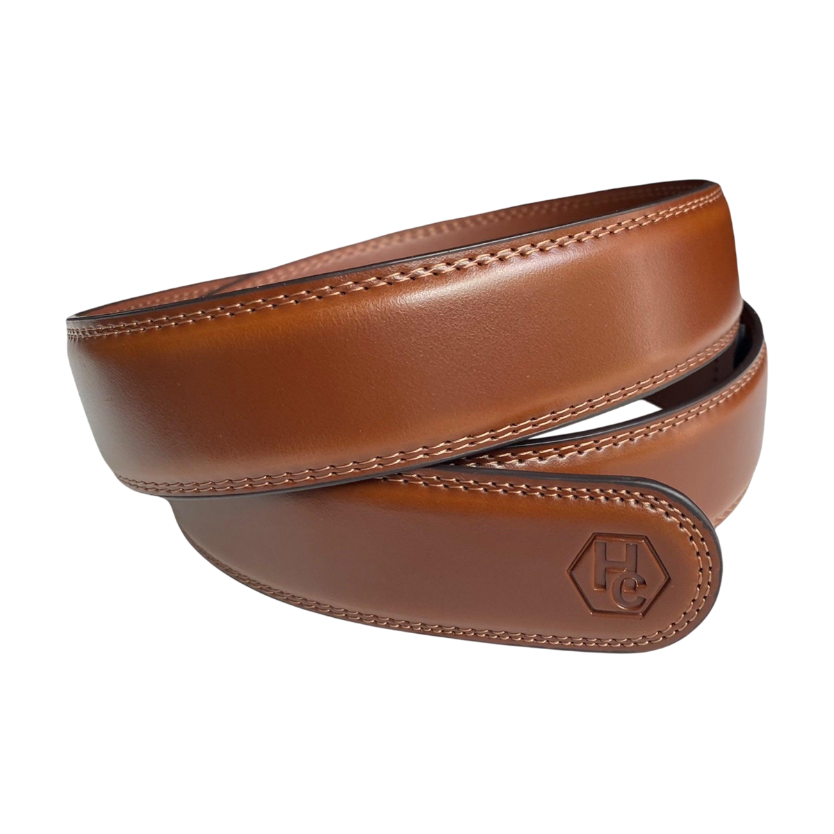 Brown leather belt strap, 1.38 inch, angled view