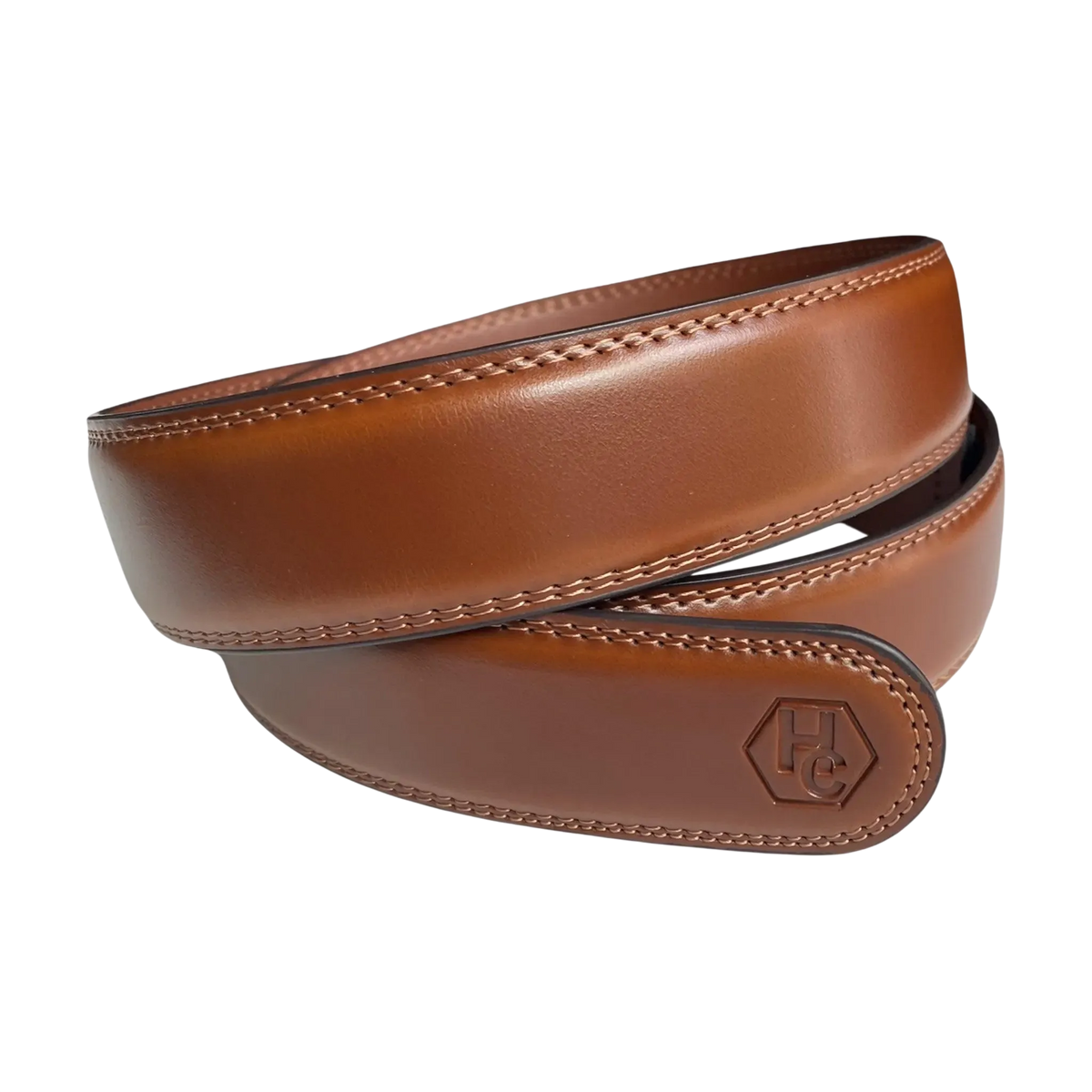 Brown leather belt strap, 1.38 inch, angled view