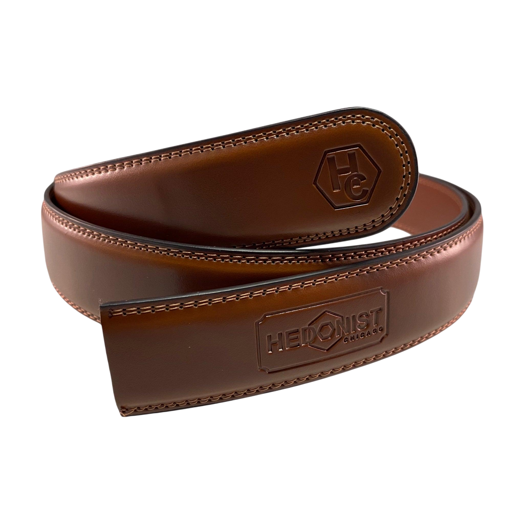 Brown leather belt strap, 1.38 inch, classic front view
