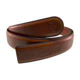 Brown leather belt strap, 1.38 inch, classic front view