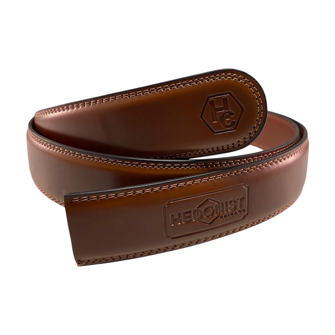 Brown leather belt strap, 1.38 inch, classic front view