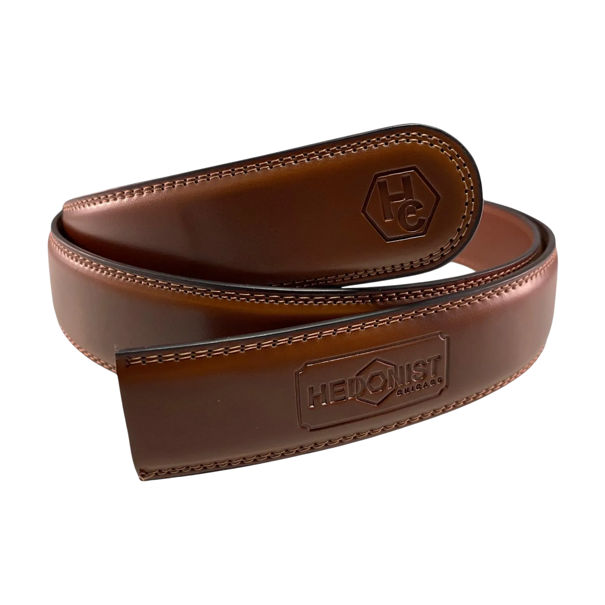 Brown leather belt strap, 1.38 inch, classic front view