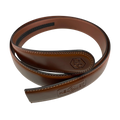 Brown leather belt strap, 1.38 inch, monogram detail close-up