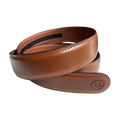 Brown leather belt strap, 1.38 inch, signature detail view