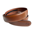 Brown leather belt strap, 1.38 inch, signature detail view