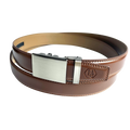 Brown leather ratchet belt with brushed silver plate buckle, 1.38 inch, by Hedonist Chicago