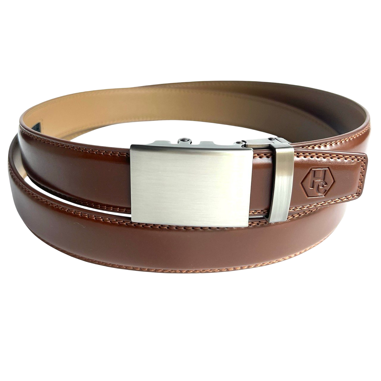 Hedonist Chicago Brown leather ratchet belt with silver buckle