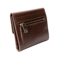 Small brown leather snap wallet for women, coin compartment detail