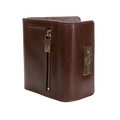 Small brown leather snap wallet for women, zipper compartment detail