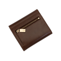 Small brown leather snap wallet for women, zippered coin pocket interior