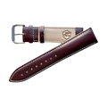 Brown top-grain leather watch band, buckle detail close-up