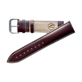Brown top-grain leather watch band, buckle detail close-up