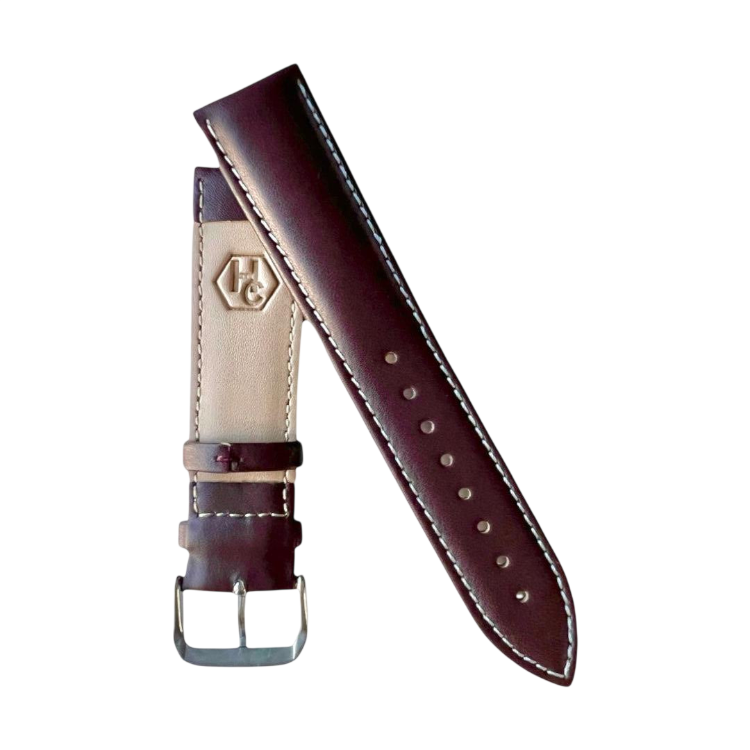 Brown top-grain leather watch band, front view