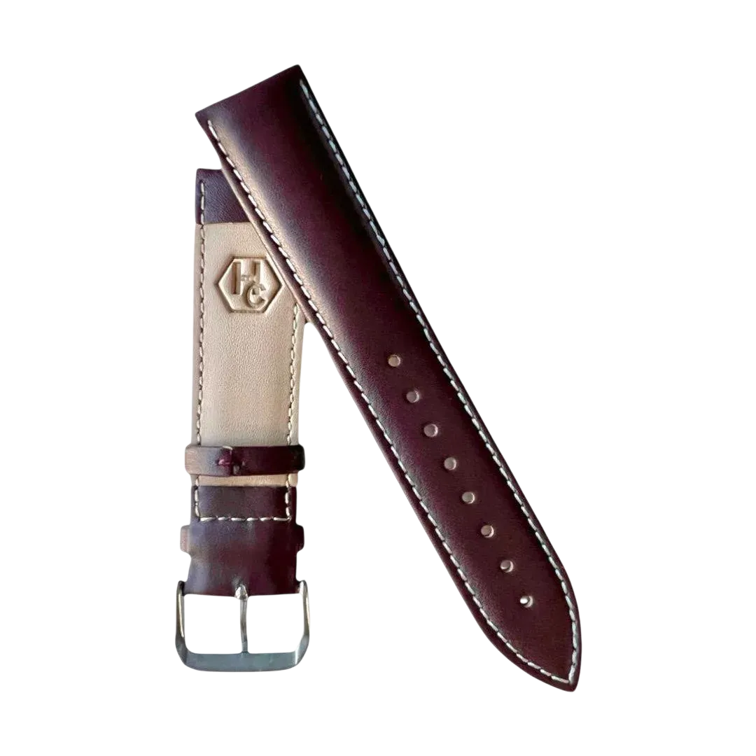 Brown top-grain leather watch band, front view