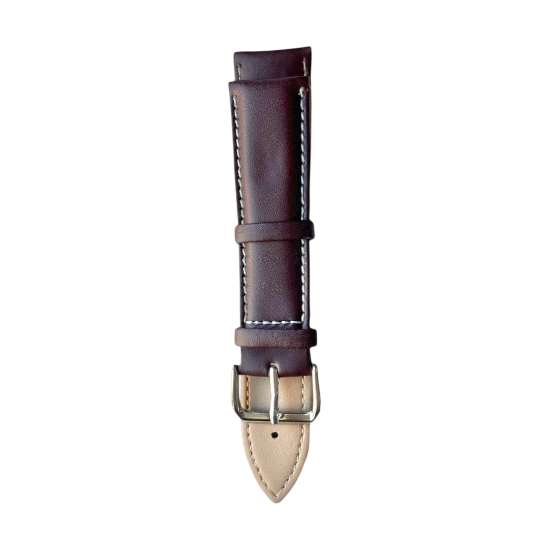 Brown top-grain leather watch band, side view