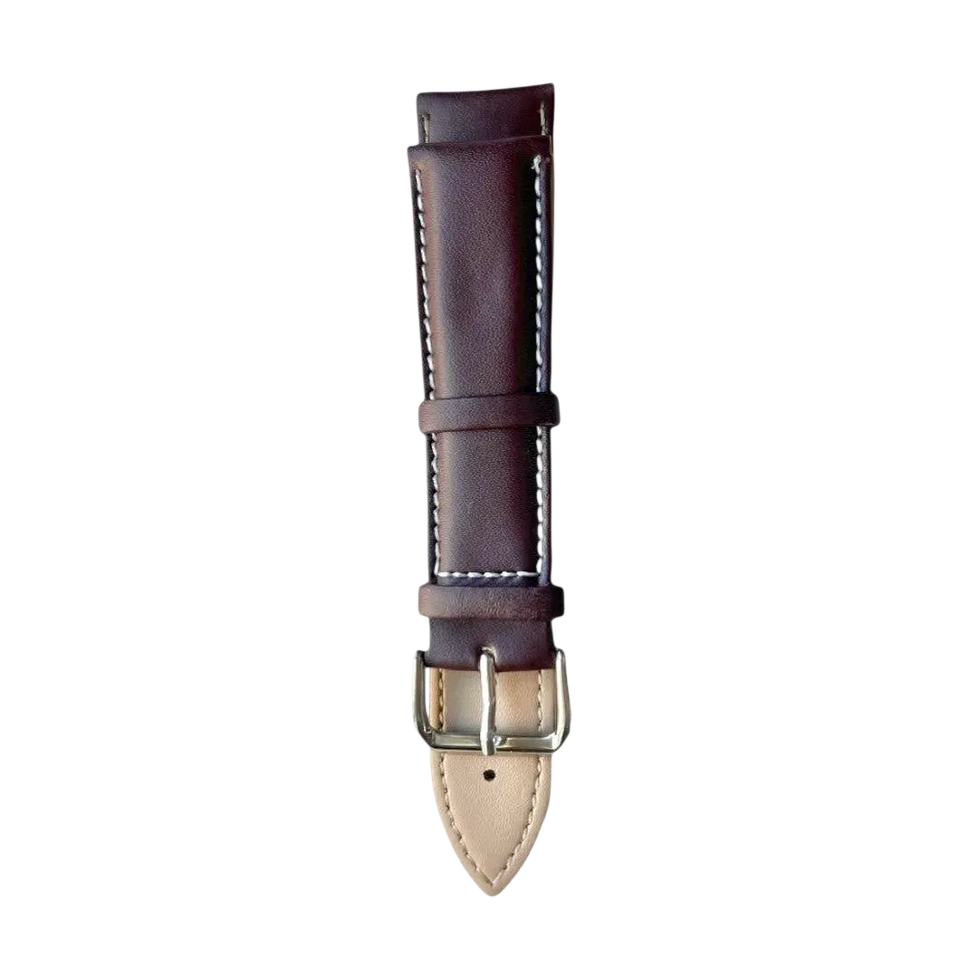 Brown top-grain leather watch band, side view