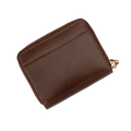 Small brown leather zip-around wallet for women, back slip pocket detail