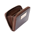 Small brown leather zip-around wallet for women, interior card slots detail