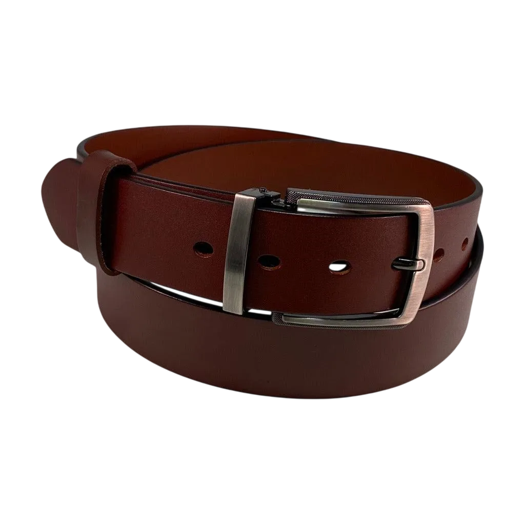 Brown pin and clip leather belt strap with gun metal buckle