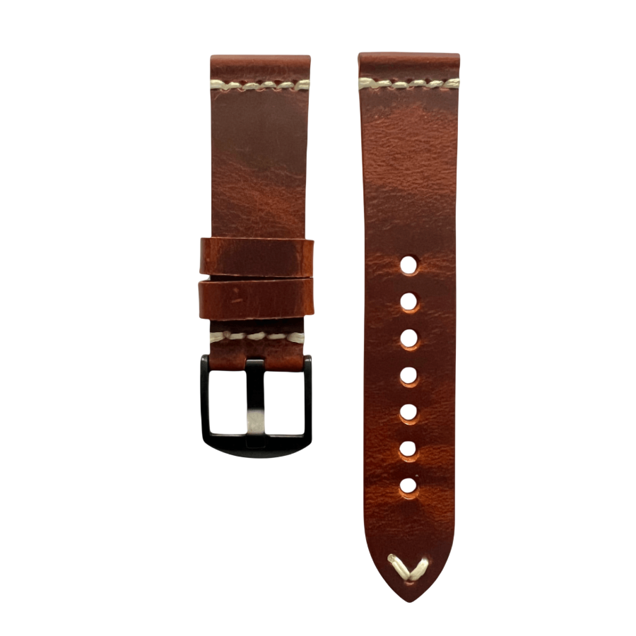 Brown pull-up leather Apple Watch band with buckle and holes