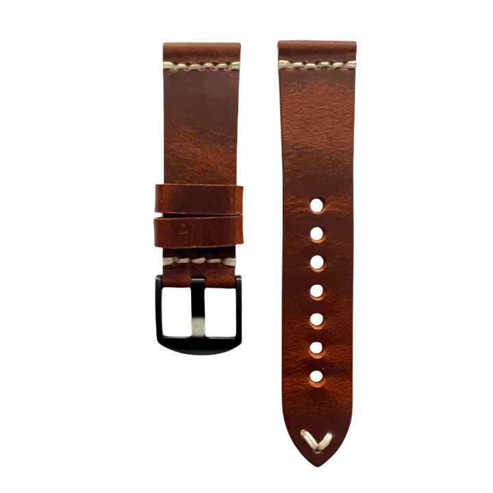 Brown pull-up leather Apple Watch band with buckle and holes
