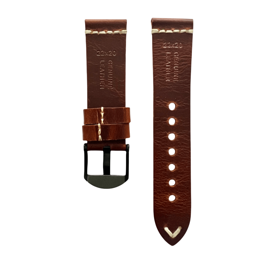 Brown pull-up leather Apple Watch band, front view